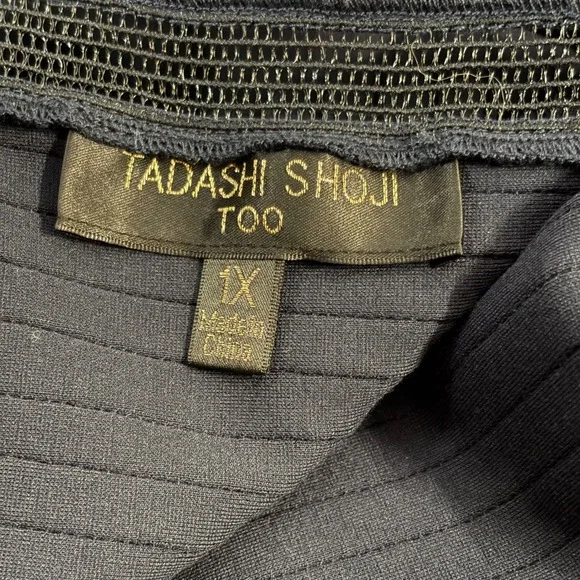 Tadashi Shoji Too Navy Blue Dress 1X Plus Size‎ Pleated Mesh Trim Party Formal